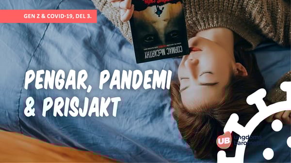 Omslag för rapporten Pengar, pandemi och prisjakt som föreställer en ung tjej som ligger på en säng och håller i en bok.
