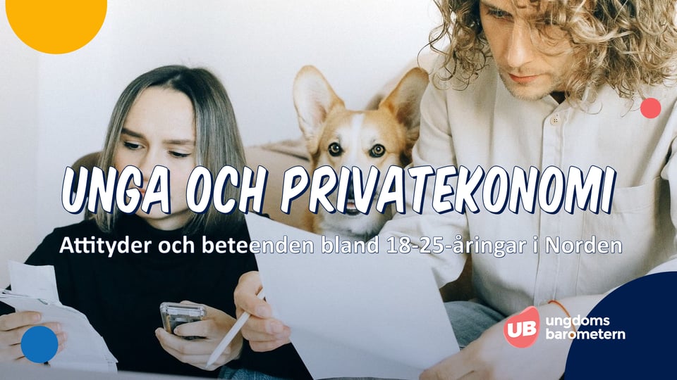 Omslag för rapporten Unga och privatekonomi föreställande en ett par som betalar räkningar