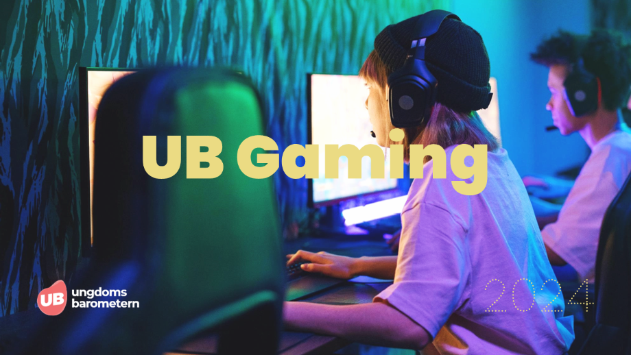 Omslag för rapporten UB Gaming 2024 föreställande en ung tjej som spelar datorspel